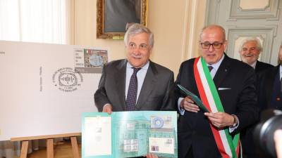 Minister Tajani in župan Ziberna v goriški mestni hiši (BUMBACA)