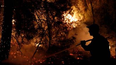 Nočna borba s plameni na otoku Evia (ANSA)