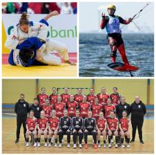 Letošnji zmagovalci: zgoraj Andreja Leški in Toni Vodišek, spodaj rokometašice ŽRK Mlinotest Ajdovščina