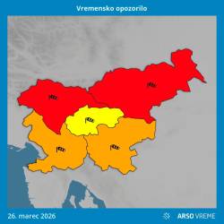 Za severne predele Slovenije je Arso izdal rdeči alarm (ARSO)