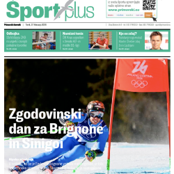 Prva stran Šport plus v današnjem torkovem Primorskem dnevniku (ZAJEM ZASLONA)