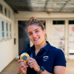 Judoistka Andreja Leški je na olimpijskih igrah v Parizu 2024 v kategoriji do 63 kilogramov osvojila zlato (ARHIV/SAŠO ŠVIGELJ/VEČER)