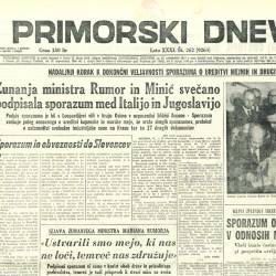 Naslovna stran Primorskega dnevnika 11. novembra 1975 o Osimskem sporazumu