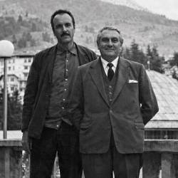 Zoran Mušič (levo) z županom Cortine Mariom Rimoldijem (SOBOTNA PRILOGA DELA)