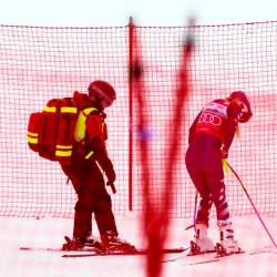 Lindsey Vonn po današnjem padcu (ANSA)