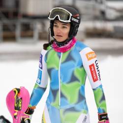 Caterina Sinigoi na treningu slovenske ženske smučarske reprezentance v tehničnih disciplinah v Podkorenu (TINE ERŽEN/STA)