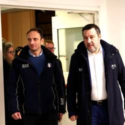 Minister Matteo Salvini (desno) in predsednik deželne vlade FJK Massimiliano Fedriga na Pomorski postaji v Trstu (Tedeschi/FotoDamj@n)