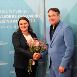 Nova ministrica za Slovence v zamejstvu in po svetu Suzana Lep Šimenko s svojim predhodnikom Matejem Arčonom (USZS)