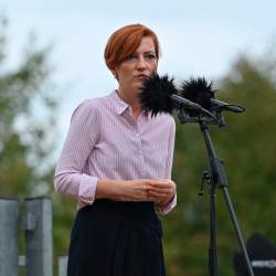 Ministrica Asta Vrečko na svečanosti za bazoviške junake leta 2024 (ARHIV)