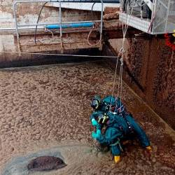 Prizor reševanja krave, ki je padla v gnojnično jamo (GASILCI)