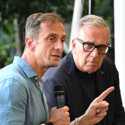 Predsednik deželne vlade Massimiliano Fedriga, ob njem Giovanni Marzini (FotoDamj@n)