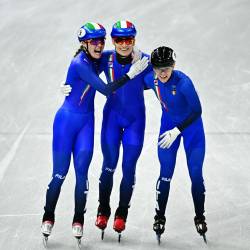 Z leve Elisa Confortola, Pietro Sighel in Arianna Fontana (ANSA)