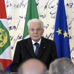Predsednik italijanske republike Sergio Mattarella med slovesnostjo ob dnevu spomina (ANSA)