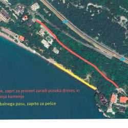 Začasna zapora ceste pod Nabrežino in prepovedan dostop do plaže