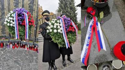 Z leve venec ob spomeniku padlim domobrancem na Žalah, gardista Slovenske vojske, cvet
