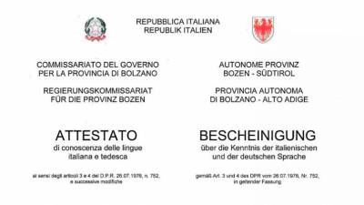 Uradno potrdilo o znanju italijanščine in nemščine