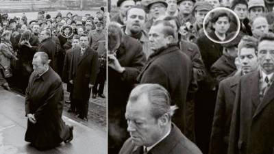 Fotografijo Willya Brandta na kolenih v varšavskem getu je posnel Engelbert Reineke, današnji intervjuvanec je označen s krogom