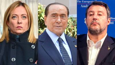 Giorgia Meloni, Silvio Berlusconi in Matteo Salvini (ARHIV)
