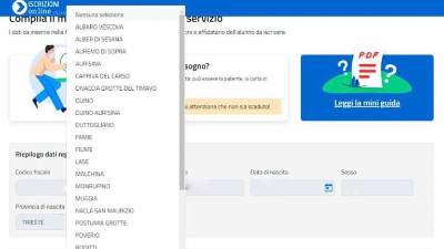 Spletni portal italijanskega ministrstva za šolstvo s poitalijančenimi imeni slovenskih krajev