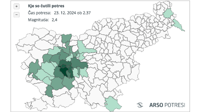 Kje so čutili potres (ARSO)