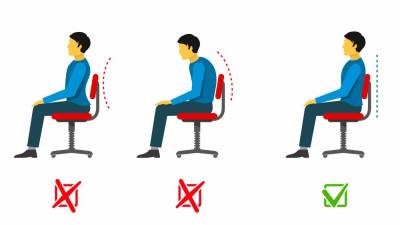 Pri sedenju bi morali potisniti boke čim bliže naslonjalu, tako da je spodnji del hrbta podprt