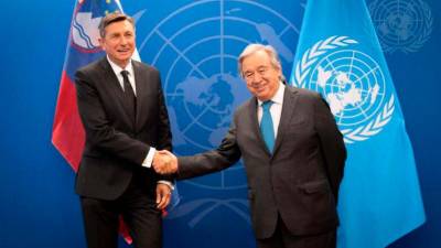 Slovenski predsednik Borut Pahor in generalni sekretar ZN Antonio Guterres (UPRS)