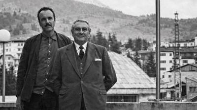 Zoran Mušič (levo) z županom Cortine Mariom Rimoldijem (SOBOTNA PRILOGA DELA)