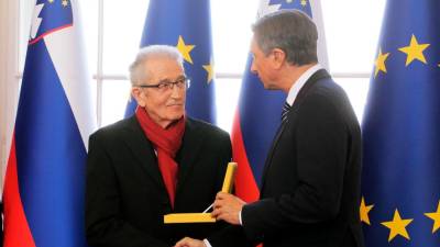 Florjan Lipuš in Borut Pahor v predsedniški palači v Ljubljani (Daniel Novakovič/STA)