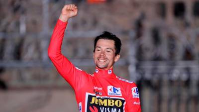 Primož Roglič je tretjič zapored osvojil kolesarsko dirko po Španiji (ANSA)