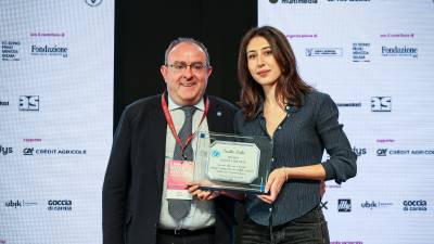 Cecilia Sala z nagrado, ob njej predsednik Unicefa za Italijo Nicola Graziano (Tedeschi/FotoDamj@n)