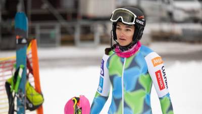 Caterina Sinigoi na treningu slovenske ženske smučarske reprezentance v tehničnih disciplinah v Podkorenu (TINE ERŽEN/STA)