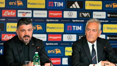 Italijanski selektor Gennaro Gattuso in predsednik FIGC Gabriele Gravina (ANSA)