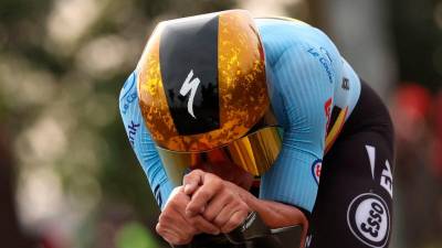 Belgijski kolesar Remco Evenepoel (na arhivskem posnetku letošnjega svetovnega prvenstva) je novi evropski prvak v kronometru (ANSA)