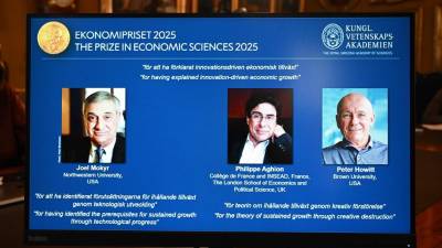 Prizor razglasitve Nobelovih nagrajencev za ekonomijo (ANSA)