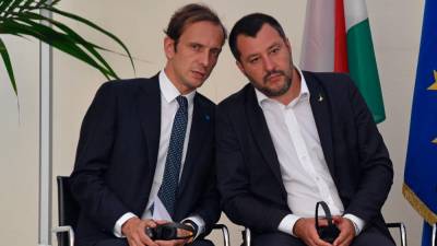 Massimiliano Fedriga (levo) in Matteo Salvini (ARHIV)