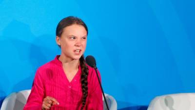 Greta Thunberg med včerajšnjim govorom (AP)
