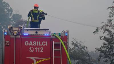 Slovenski gasilci med četrtkovim gašenjem požara na italijanski strani meje