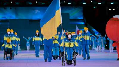 Ukrajinski športniki na odprtju paralimpijskih iger v Pekingu (ANSA)