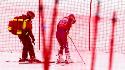 Lindsey Vonn po današnjem padcu (ANSA)