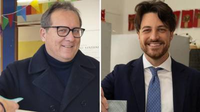 Alberto Stefani (desno), kandidat desne sredine, je na deželnih volitvah v Venetu premagal Giovannija Manilda