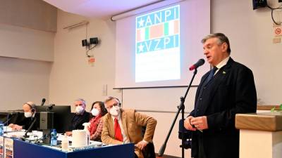 Državni predsednik VZPI-ANPI Gianfranco Pagliarulo na današnjem 14. kongresu (FOTODAMJ@N)