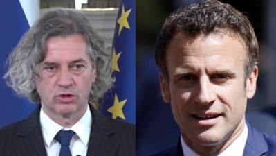 Robert Golob in Emmanuel Macron (ZAJEM ZASLONA/ANSA)