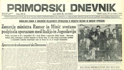 Naslovna stran Primorskega dnevnika 11. novembra 1975 o Osimskem sporazumu