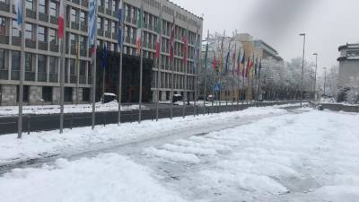 Snežna instalacija pred sedežem slovenskega parlamenta (S.T.)