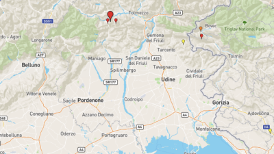 Zemljevid z epicentrom potresa jugovzhodno od Tolmeča (OGS)