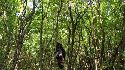 Moški je z zasilnim padalom pristal v krošnji drevesa, od koder so ga rešili gorski reševalci