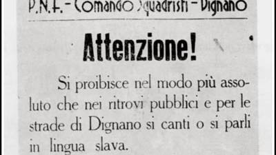 Znameniti lepak fašističnih skvadristov iz kraja Vodnjan v hrvaški Istri