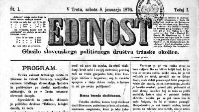 Prva številka edinosti, ki je v Trstu izšla 8. januarja 1876 (DLIB.SI)