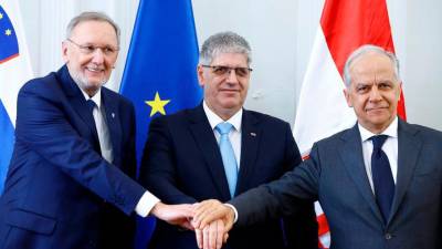 Notranji ministri Davor Božinović, Boštjan Poklukar in Matteo Piantedosi (FACEBOOK/RADIO CAPODISTRIA)