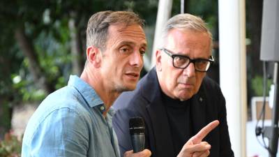 Predsednik deželne vlade Massimiliano Fedriga, ob njem Giovanni Marzini (FotoDamj@n)